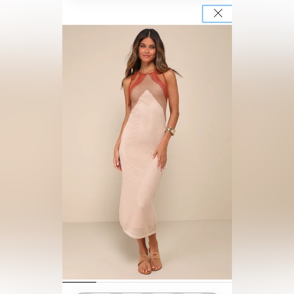 Lulu's Blush and Rust Sleeveless Knit Maxi Dress